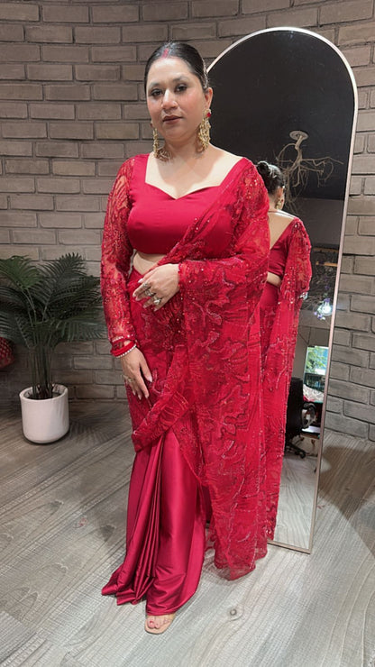 Mubarak Red Designer saree