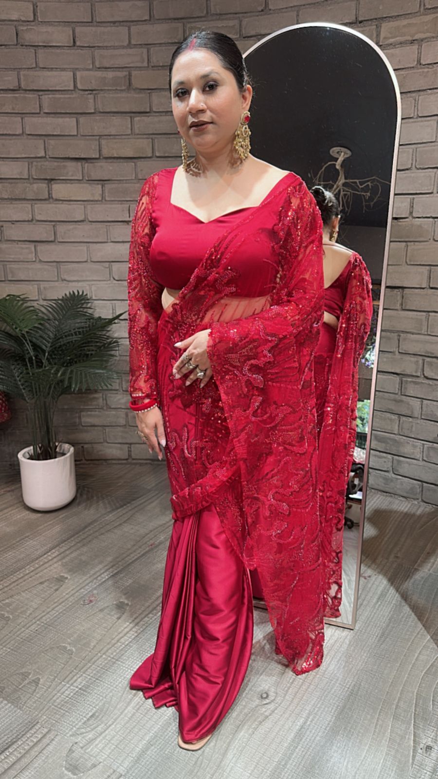 Mubarak Red Designer saree