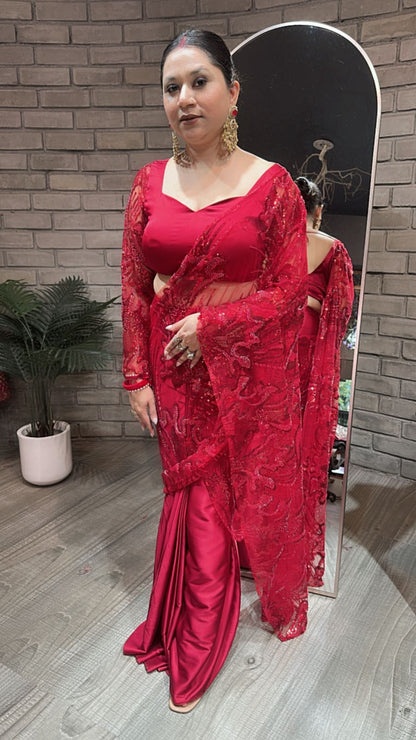 Mubarak Red Designer saree