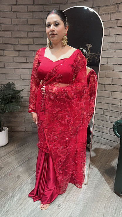 Mubarak Red Designer saree