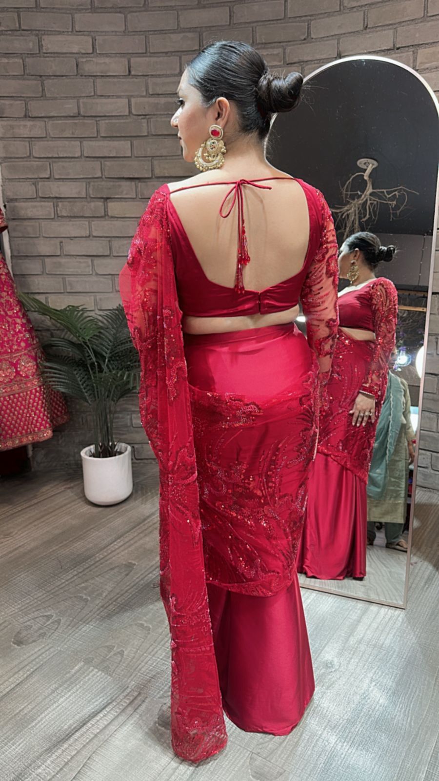 Mubarak Red Designer saree
