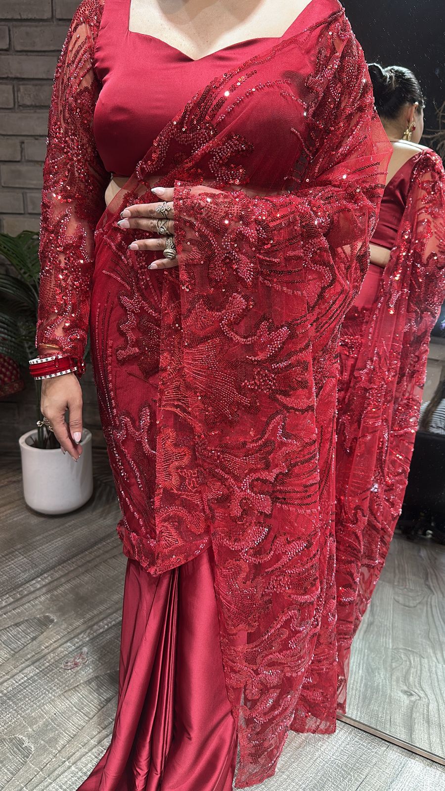 Mubarak Red Designer saree