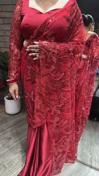 Mubarak Red Designer saree