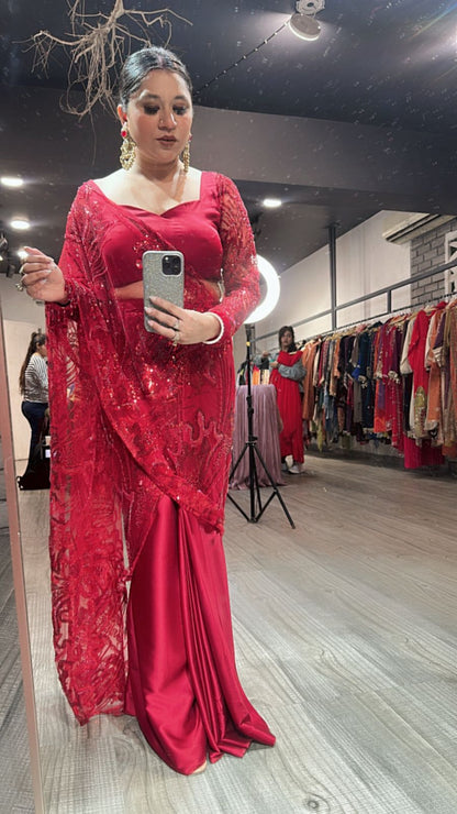 Mubarak Red Designer saree