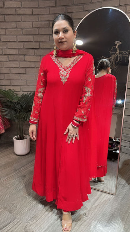 Tamana Red embroidered Aline Suit