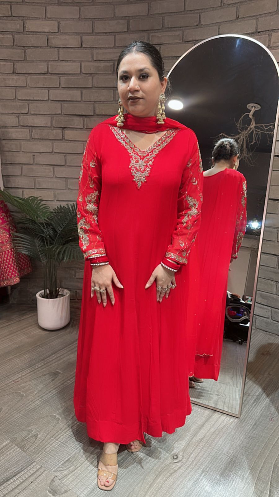 Tamana Red embroidered Aline Suit