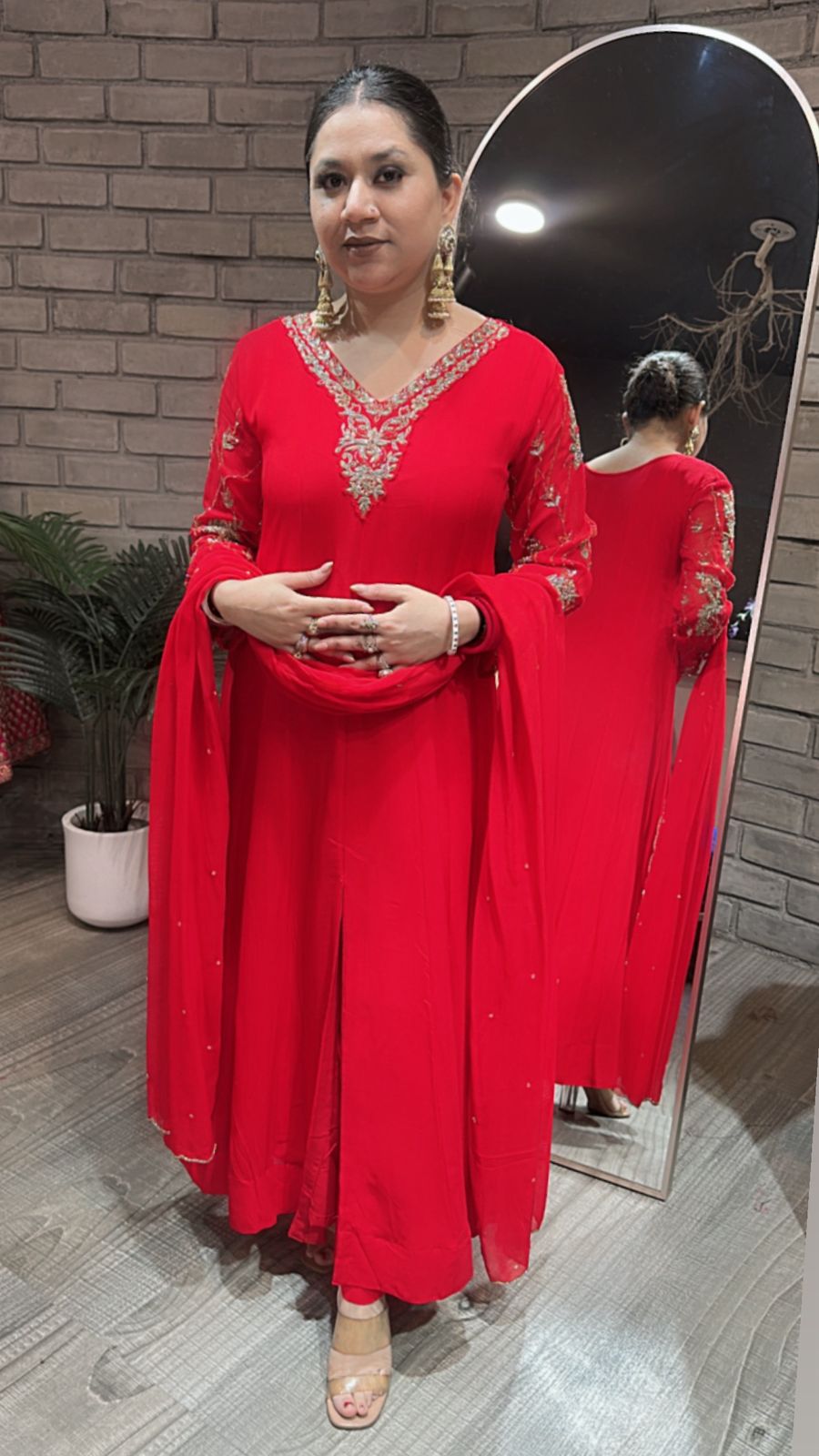 Tamana Red embroidered Aline Suit