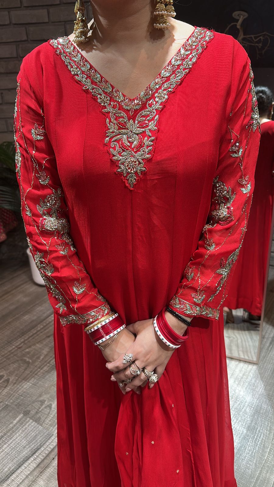 Tamana Red embroidered Aline Suit