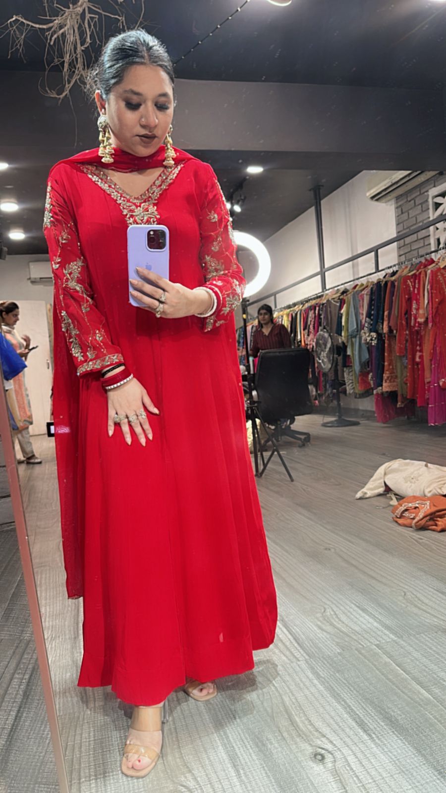 Tamana Red embroidered Aline Suit
