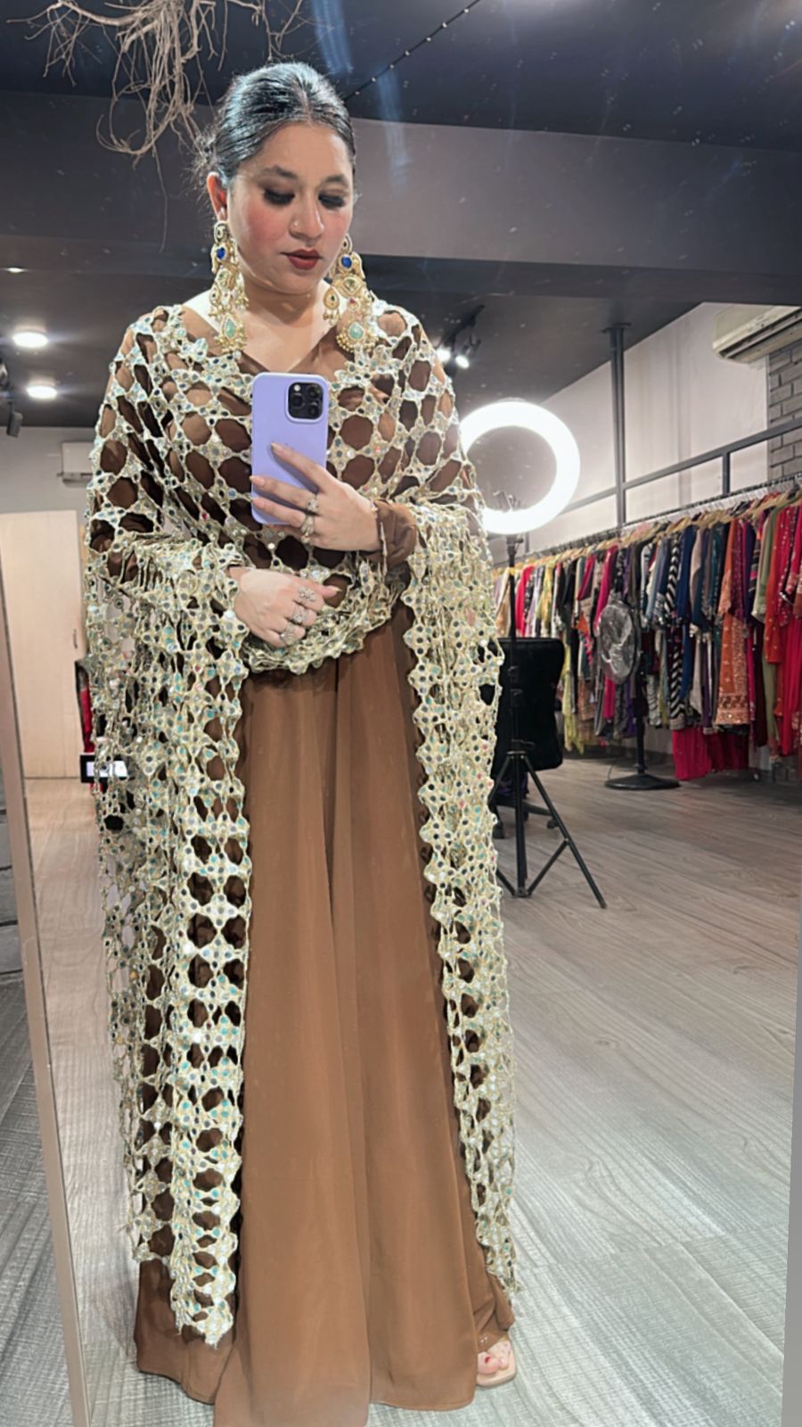 Salma Sitara Coffee Mirror Dupatta Anarkali