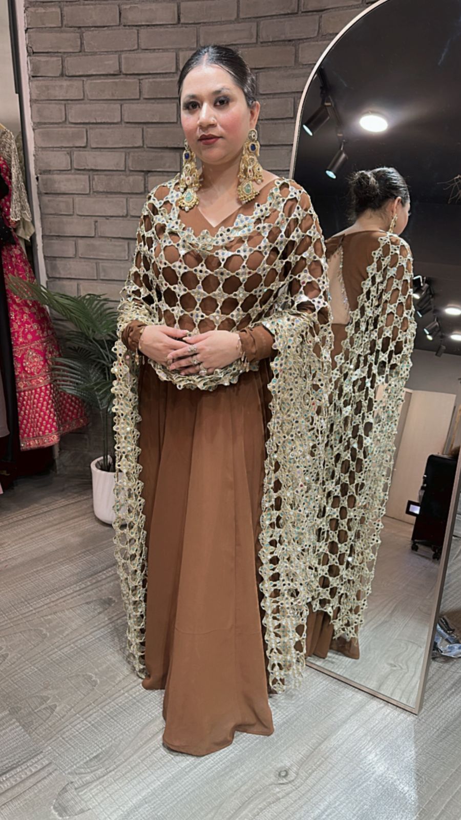 Salma Sitara Coffee Mirror Dupatta Anarkali