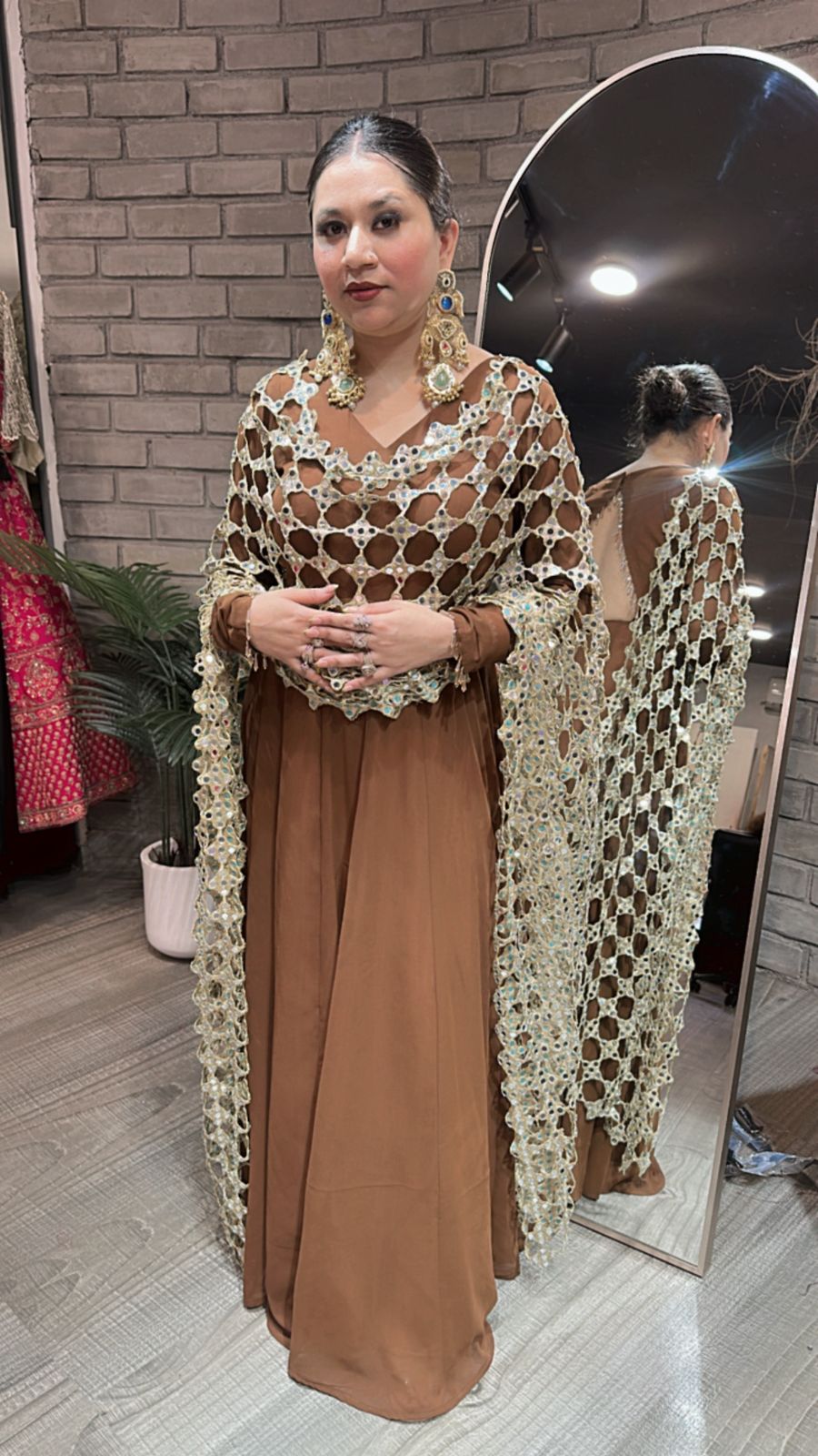 Salma Sitara Coffee Mirror Dupatta Anarkali