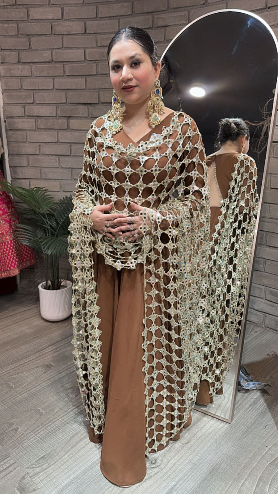 Salma Sitara Coffee Mirror Dupatta Anarkali