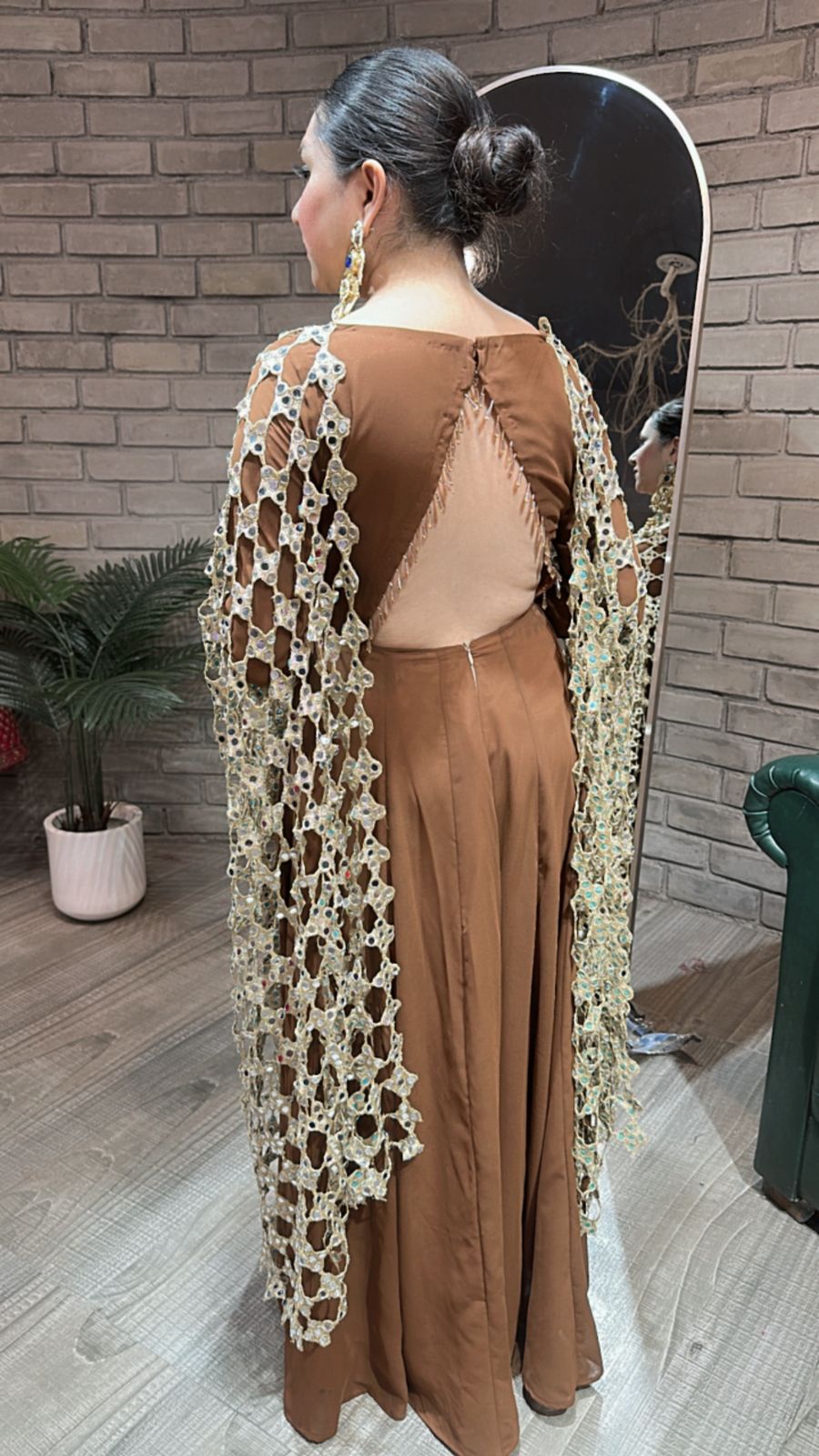 Salma Sitara Coffee Mirror Dupatta Anarkali