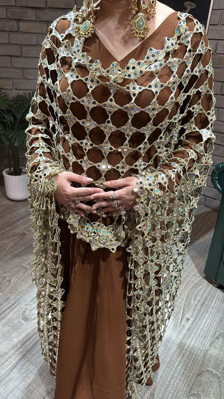 Salma Sitara Coffee Mirror Dupatta Anarkali