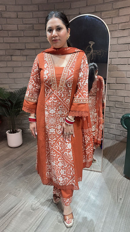 Kashish Rust Designer Cotton suit