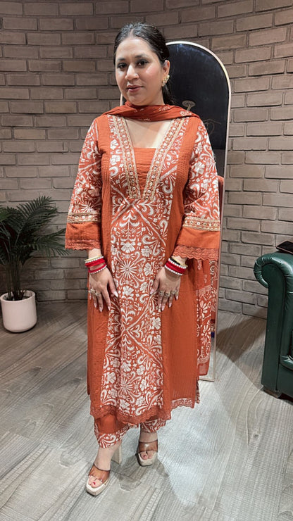 Kashish Rust Designer Cotton suit