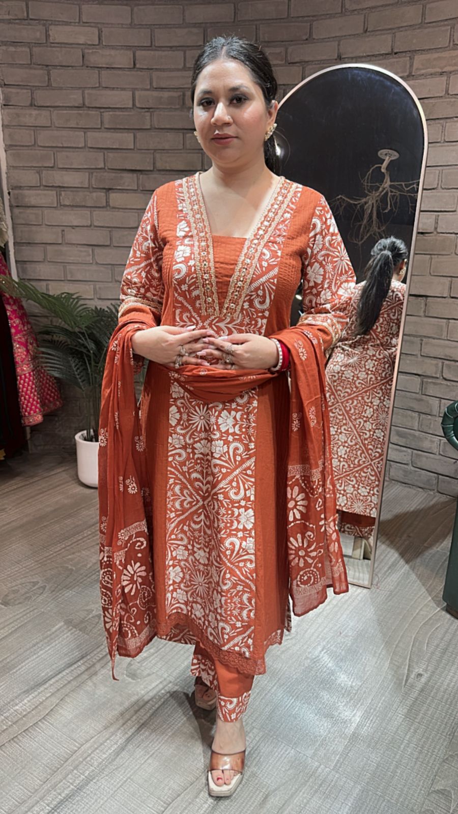 Kashish Rust Designer Cotton suit