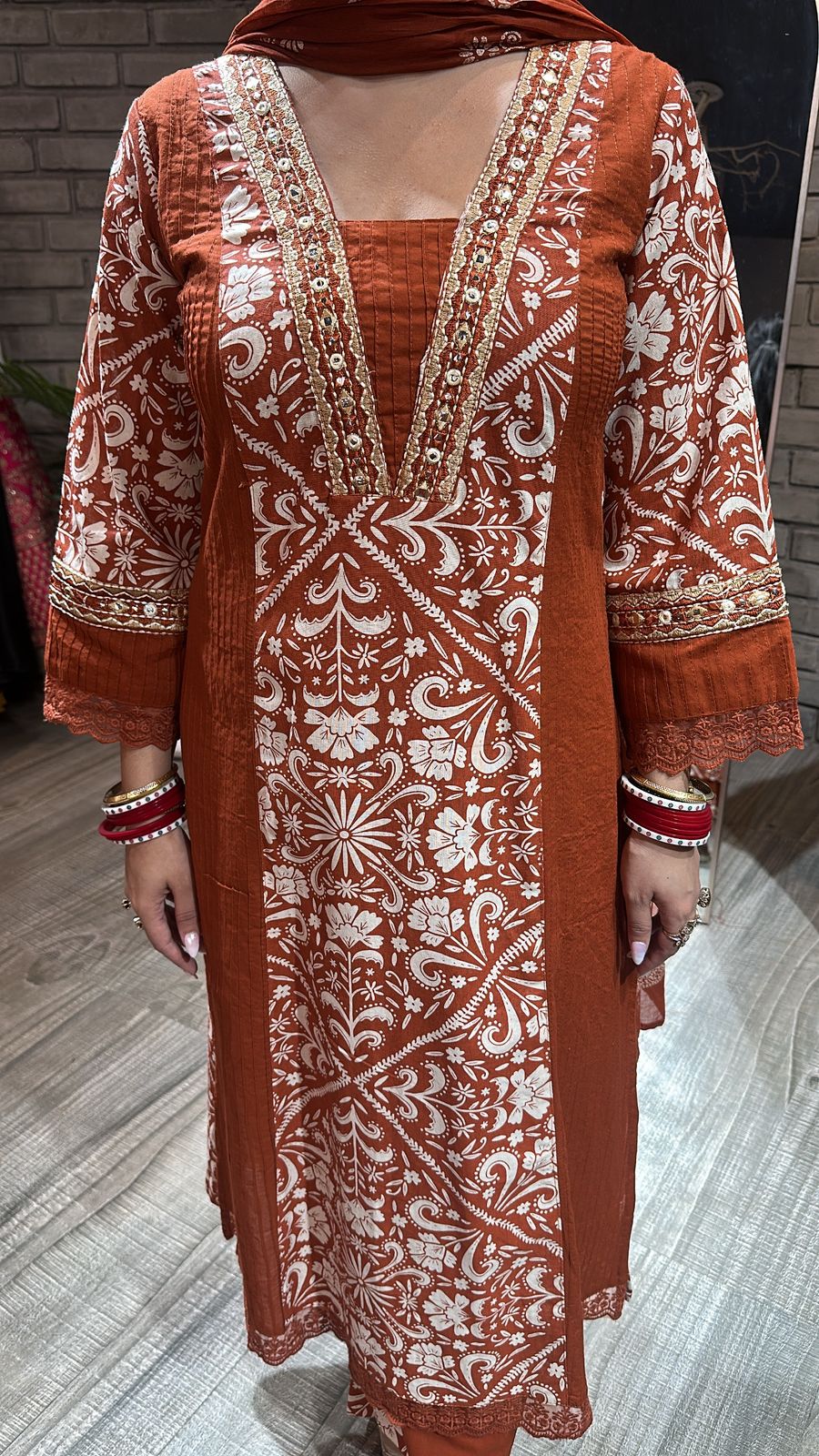 Kashish Rust Designer Cotton suit