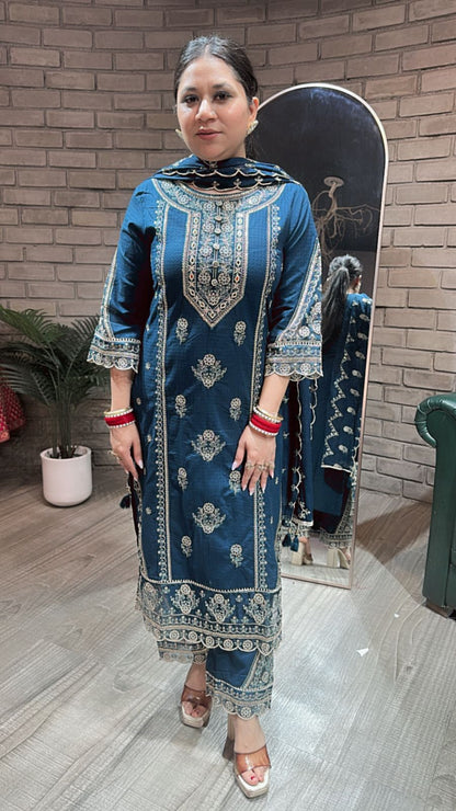 Cornflower Teal Blue Thread work suit