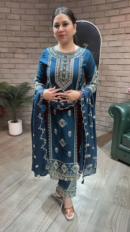 Cornflower Teal Blue Thread work suit