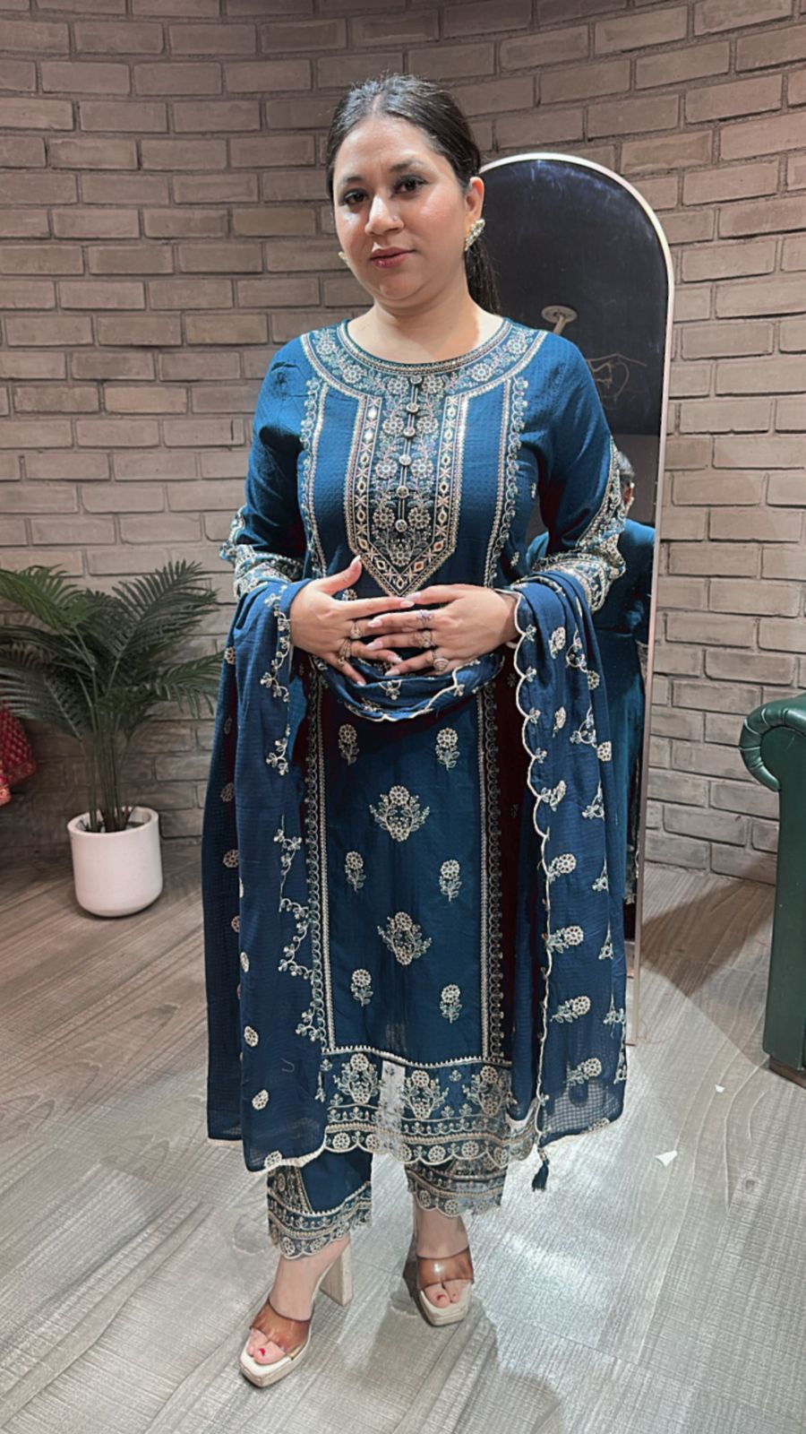 Cornflower Teal Blue Thread work suit