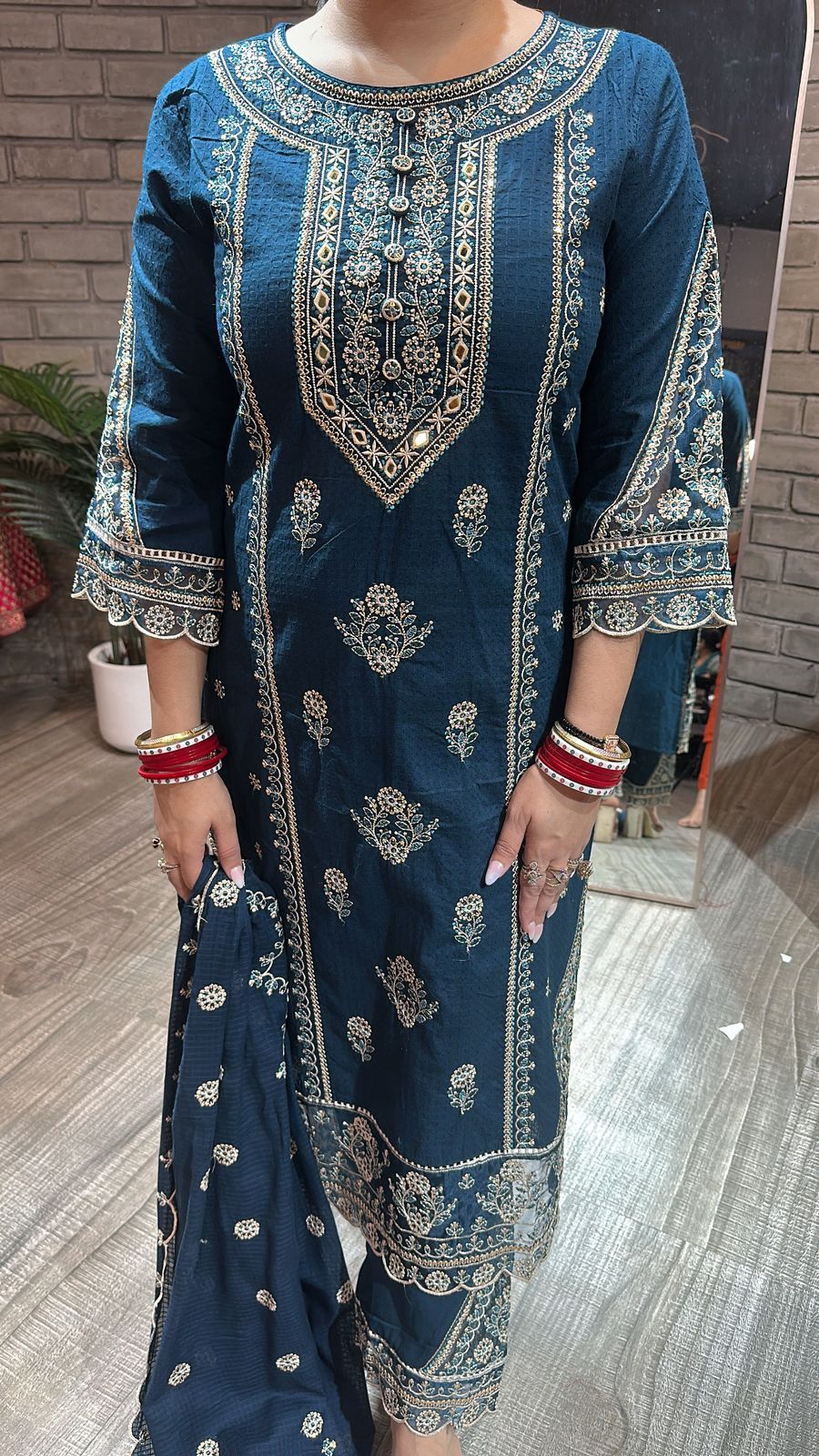 Cornflower Teal Blue Thread work suit