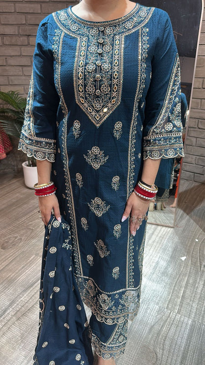 Cornflower Teal Blue Thread work suit