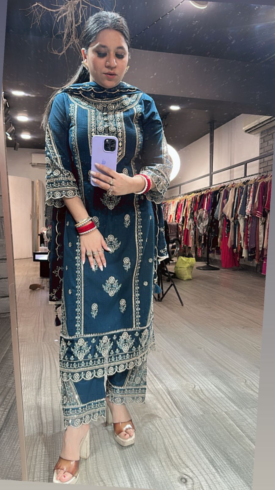 Cornflower Teal Blue Thread work suit