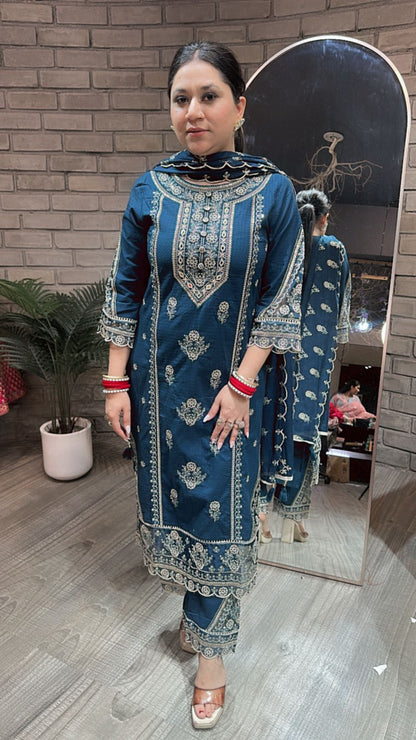 Cornflower Teal Blue Thread work suit