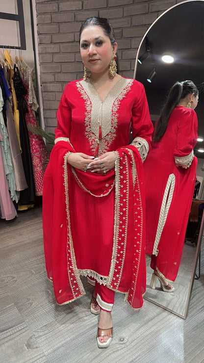 Maang Tikka Red Designer Suit