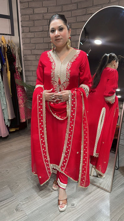Maang Tikka Red Designer Suit