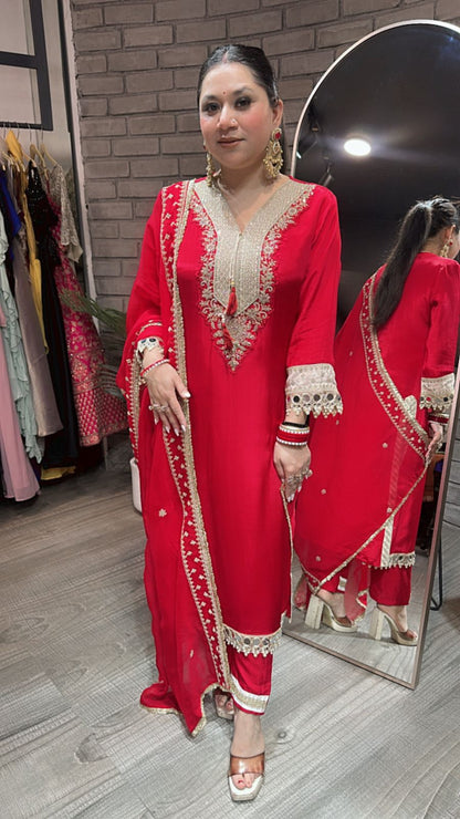 Maang Tikka Red Designer Suit