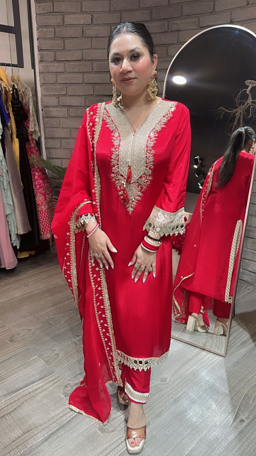Maang Tikka Red Designer Suit