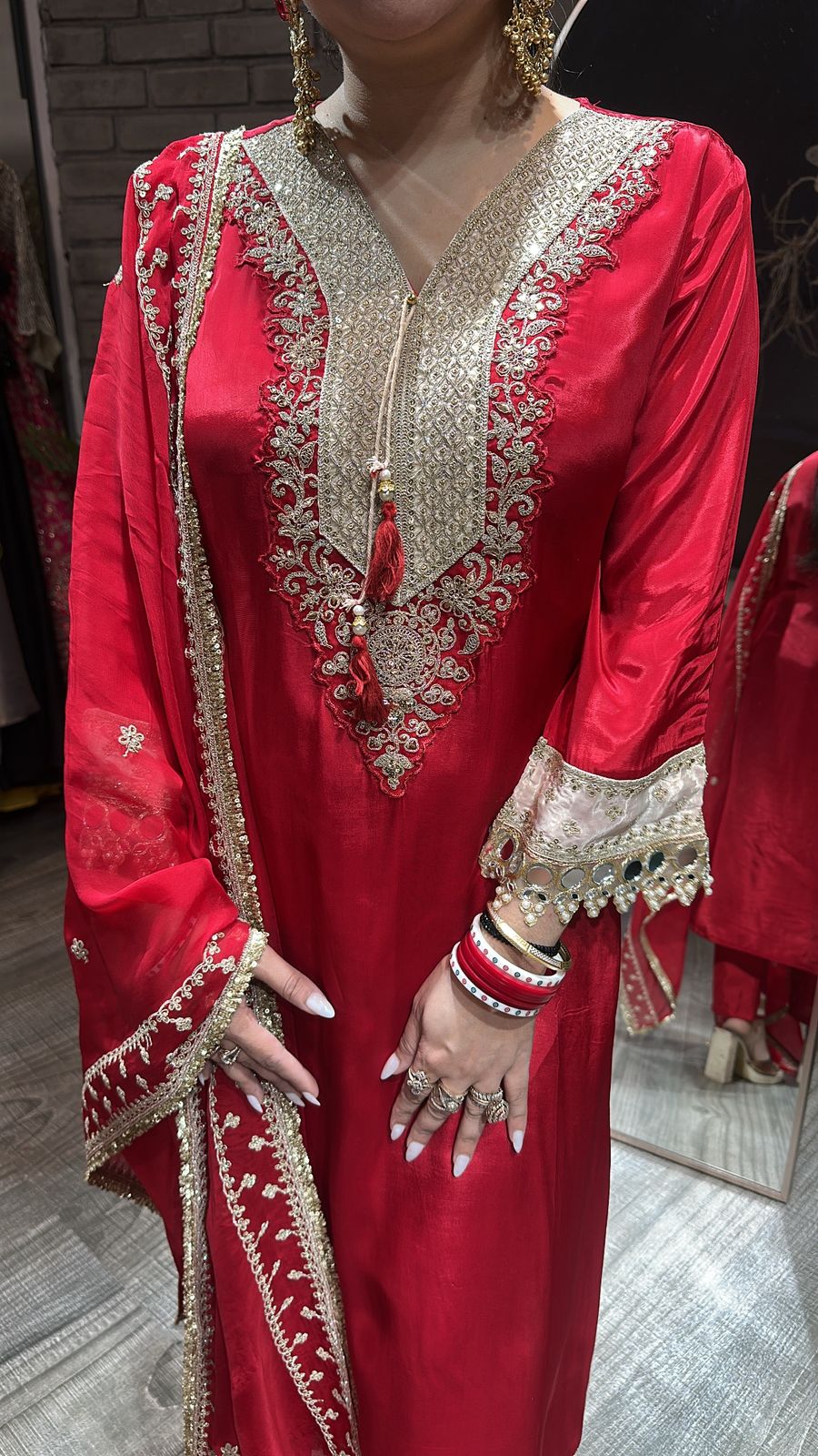 Maang Tikka Red Designer Suit