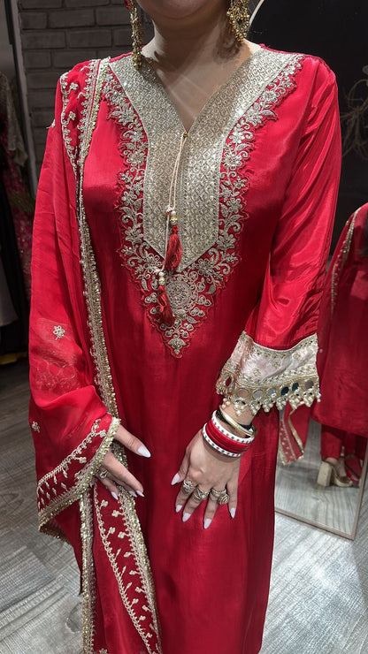 Maang Tikka Red Designer Suit