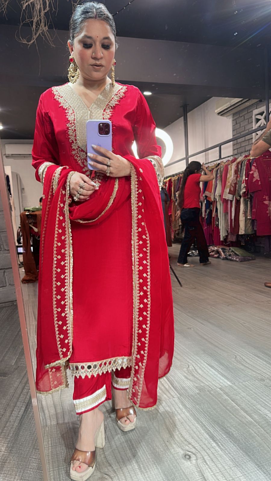 Maang Tikka Red Designer Suit