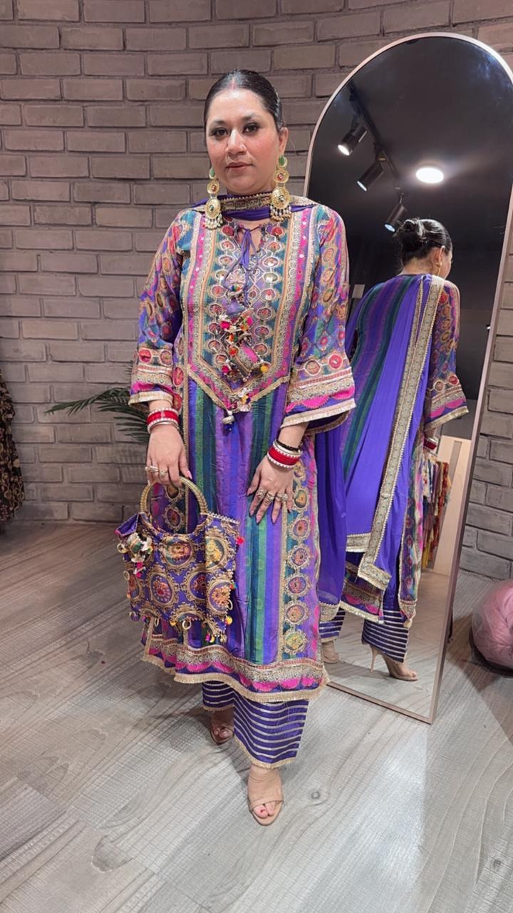 Garba purple multicolour potli suit
