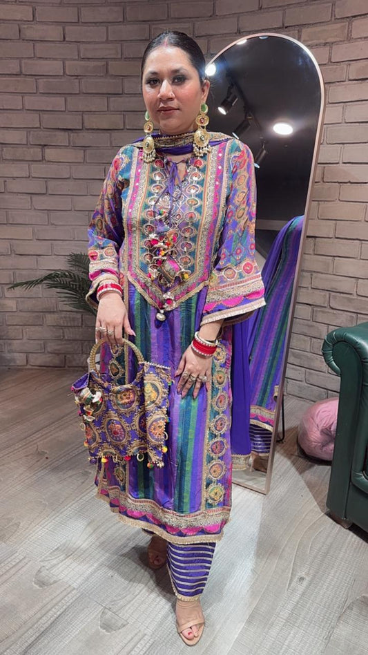 Garba purple multicolour potli suit