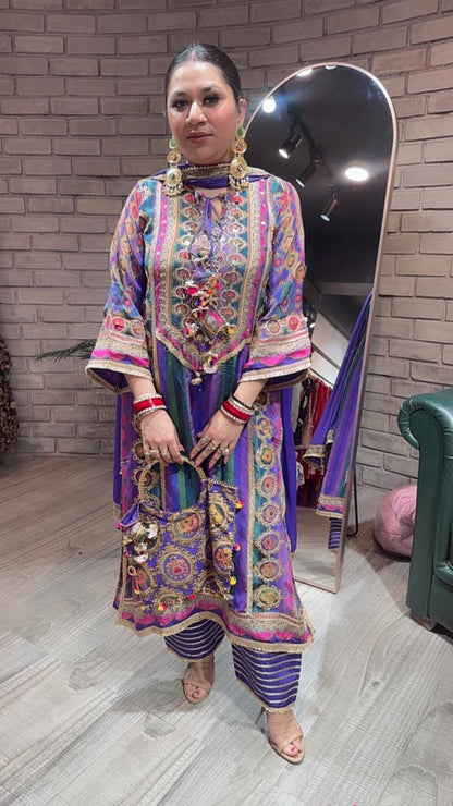 Garba purple multicolour potli suit