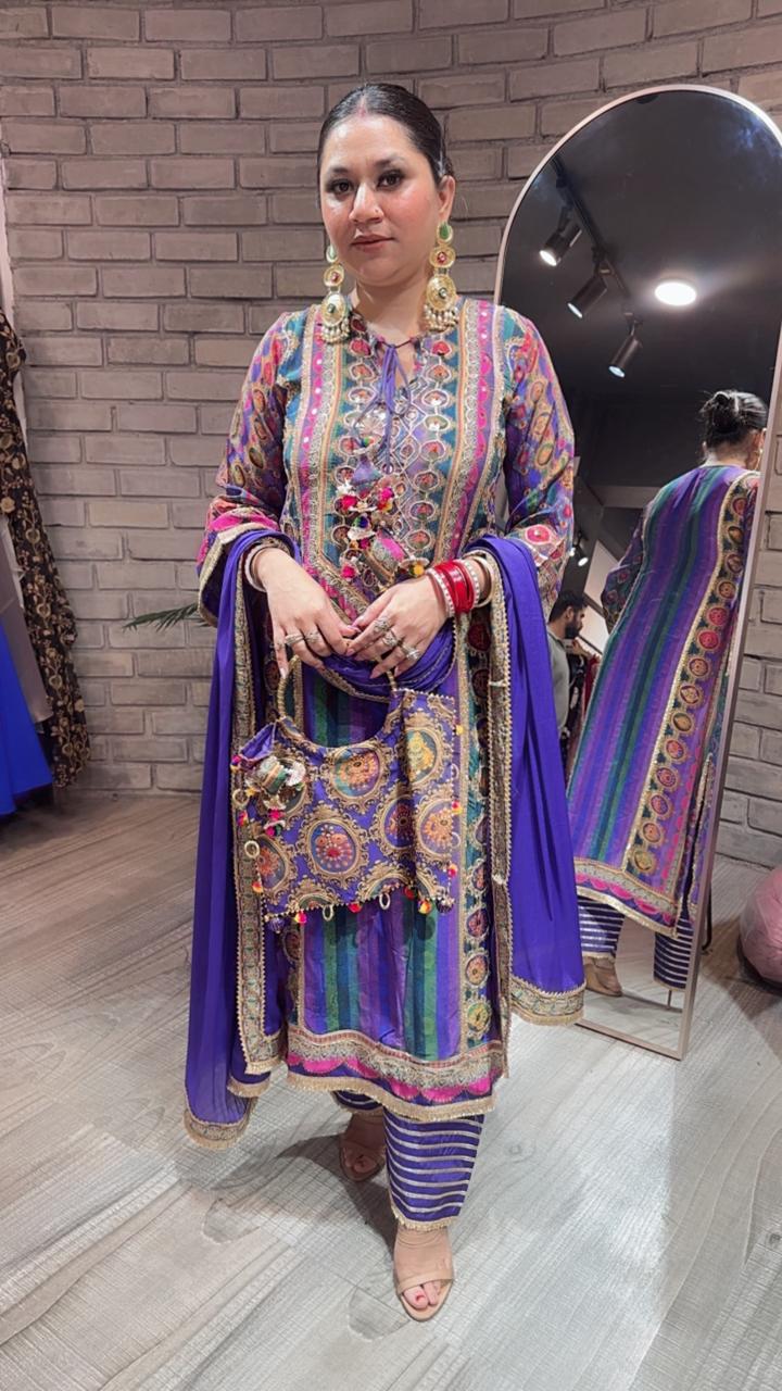 Garba purple multicolour potli suit