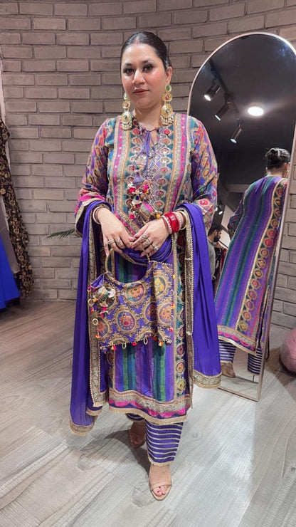 Garba purple multicolour potli suit