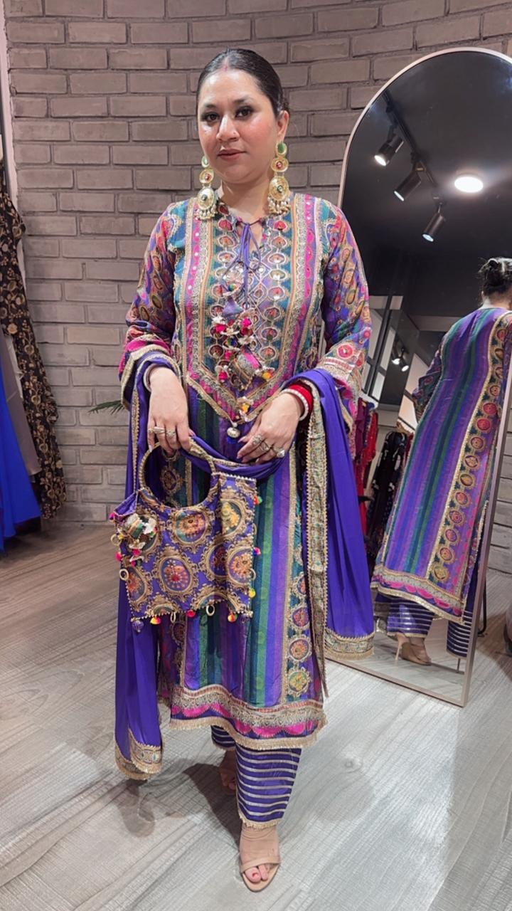 Garba purple multicolour potli suit