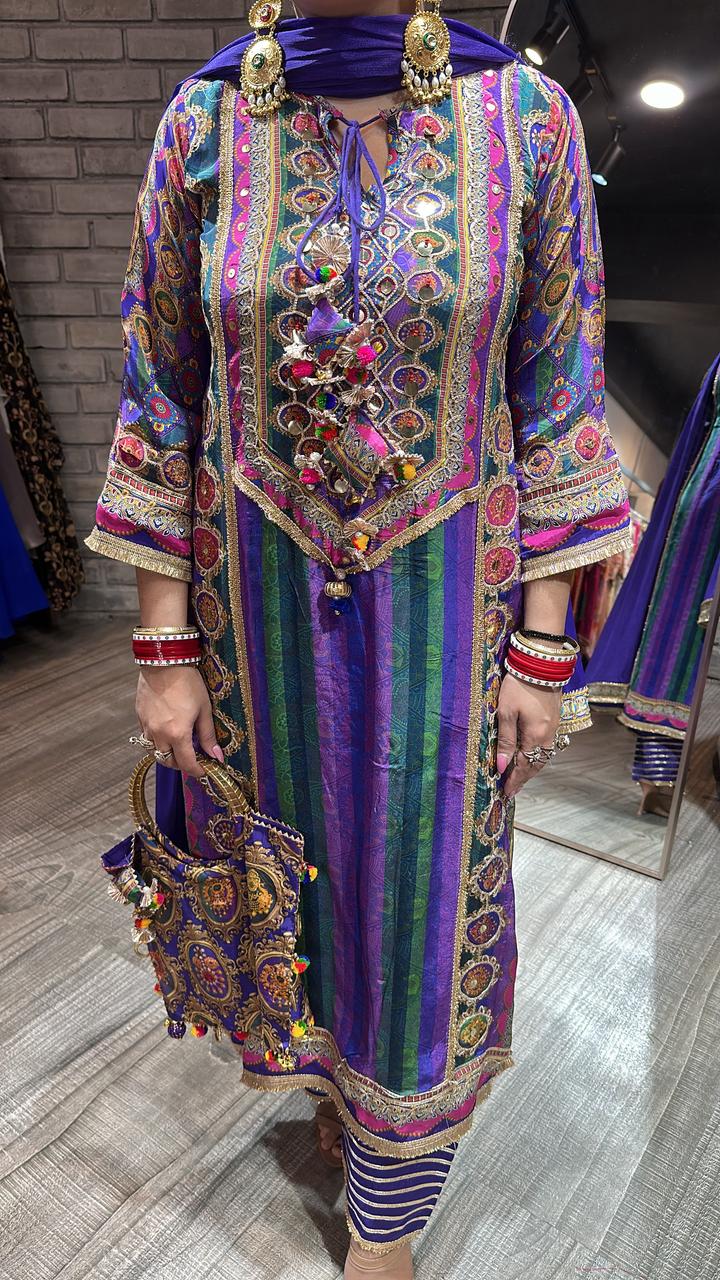 Garba purple multicolour potli suit