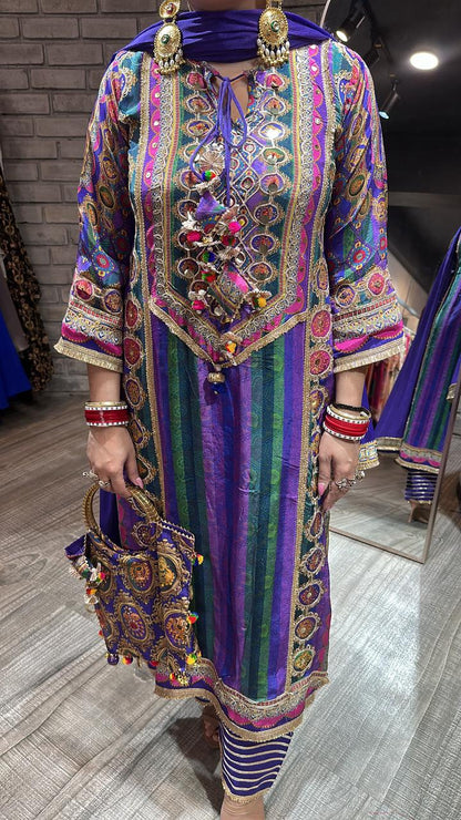 Garba purple multicolour potli suit