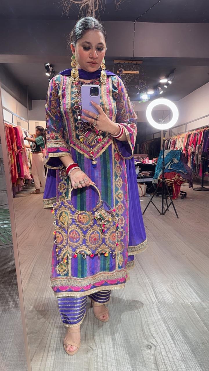Garba purple multicolour potli suit