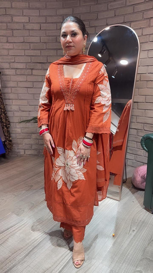Kalakhata Rust Cotton suit