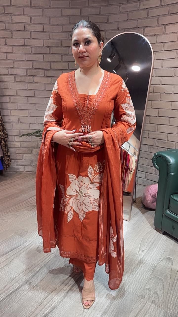 Kalakhata Rust Cotton suit