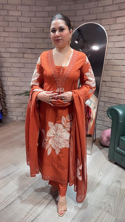 Kalakhata Rust Cotton suit