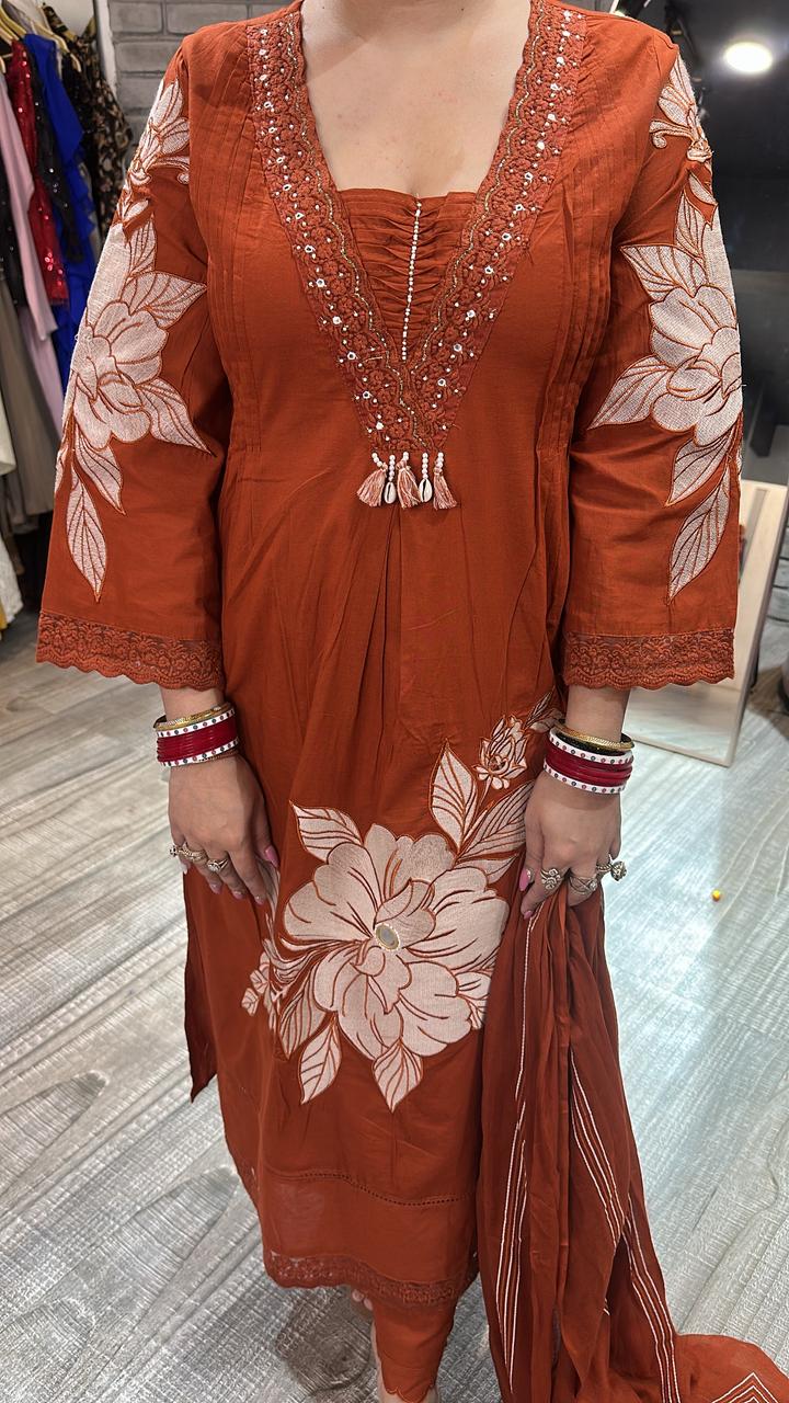 Kalakhata Rust Cotton suit